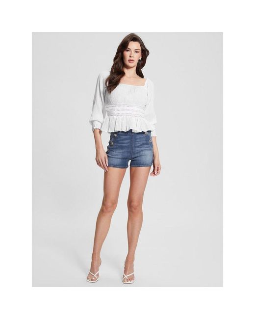 Guess Gray White Ramie Tank Tops
