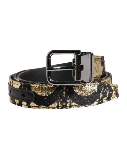 Dolce & Gabbana Black Brocade Fabric Belt With Leather for men