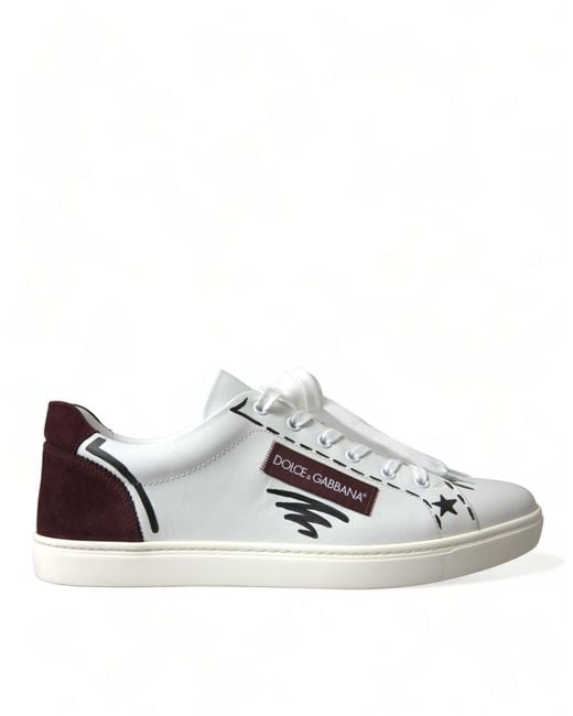 Dolce & Gabbana White Bordeaux Leather Logo Low Top Sneakers Shoes for men