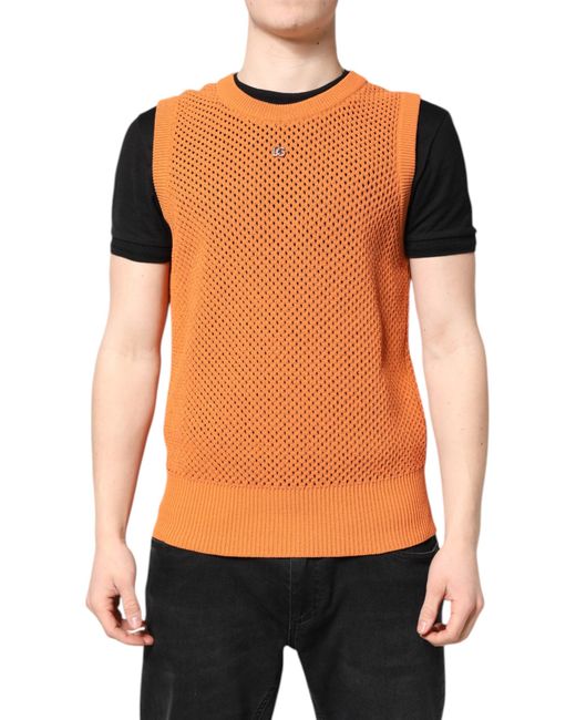 Dolce & Gabbana Black Orange Cashmere Round Neck Sleeveless T for men