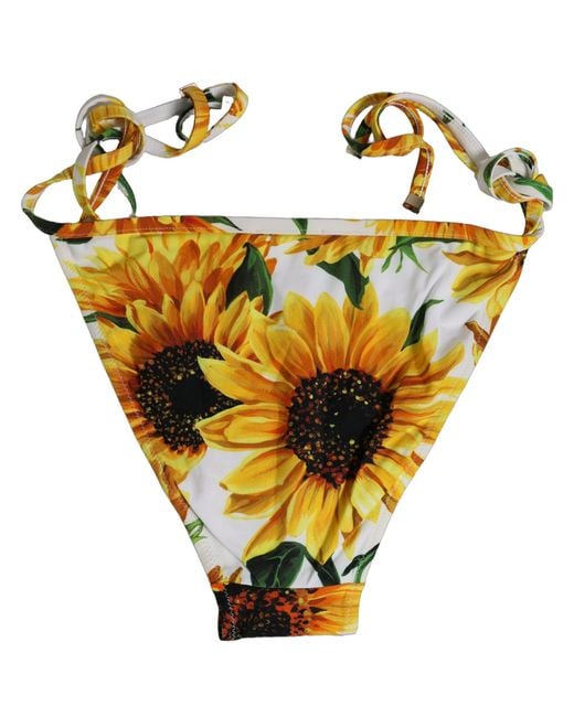 Dolce & Gabbana Yellow Bottom White Sunflower Nylon Beachwear Bikini