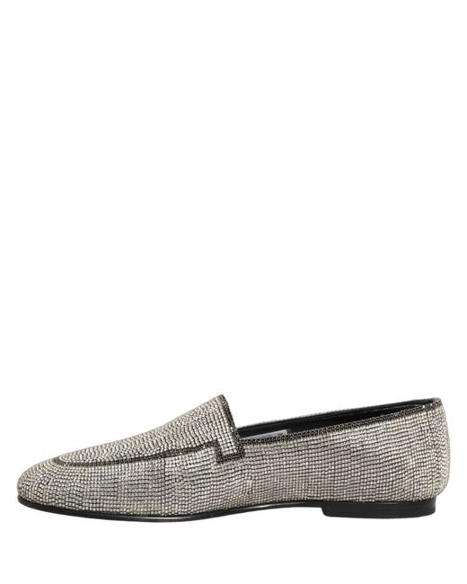 Dolce & Gabbana Gray Silver Crystal Embellished Men Loafers Shoes for men