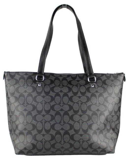 COACH Signature Coated Canvas Graphite Black Leather Gallery Tote Handbag |  Lyst UK