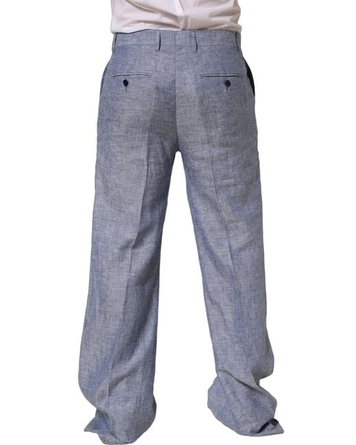 Dolce & Gabbana Light Blue Linen Straight Dress Trouser Pants for men