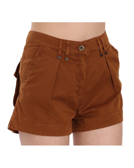 Plein Sud Mid Waist Cotton Denim Mini Shorts Brown Pan70250