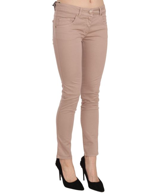 Cristinaeffe White Brown Low Waist Slim Fit Skinny Cotton Pants