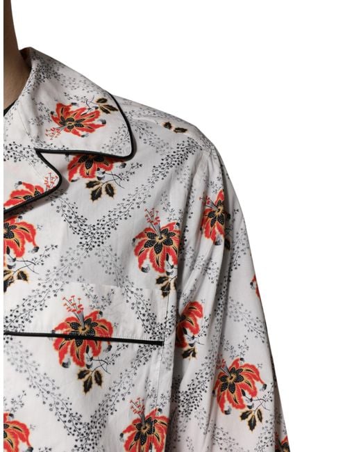 Dolce & Gabbana White Floral Print Cotton Pajama Set Sleepwear for men