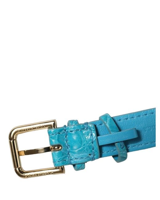 Dolce & Gabbana Blue Turquoise Texture Leather Gold Buckle Belt Strap Bracelet
