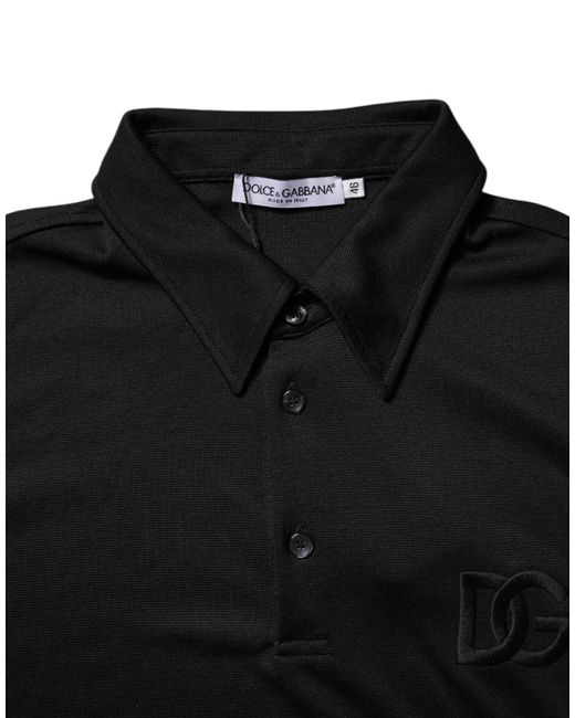 Dolce & Gabbana Black Polyester Dg Logo Collared Polo T for men