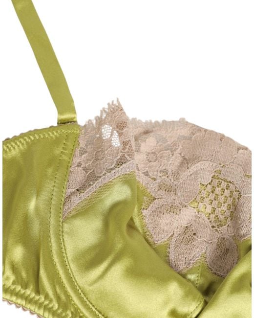 Dolce & Gabbana Green Silk Satin Lace Padded Balconnet Underwear Elastane Clothing
