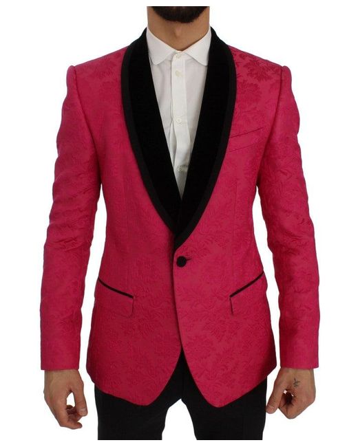 Dolce & Gabbana Red Floral Brocade Slim Blazer Jacket for men