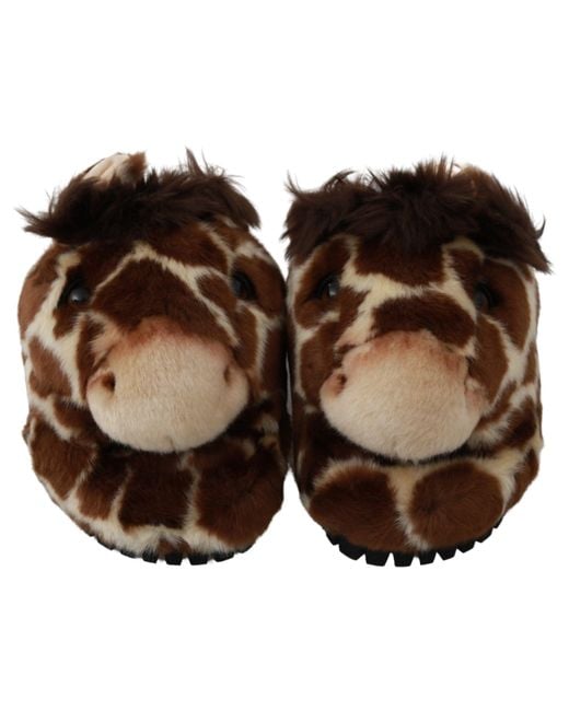Dolce & Gabbana Brown Giraffe Slippers Flats Sandals Shoes