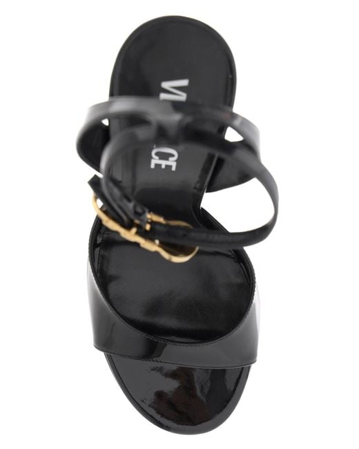 Versace Black 'safety Pin' Patent Leather Sandals