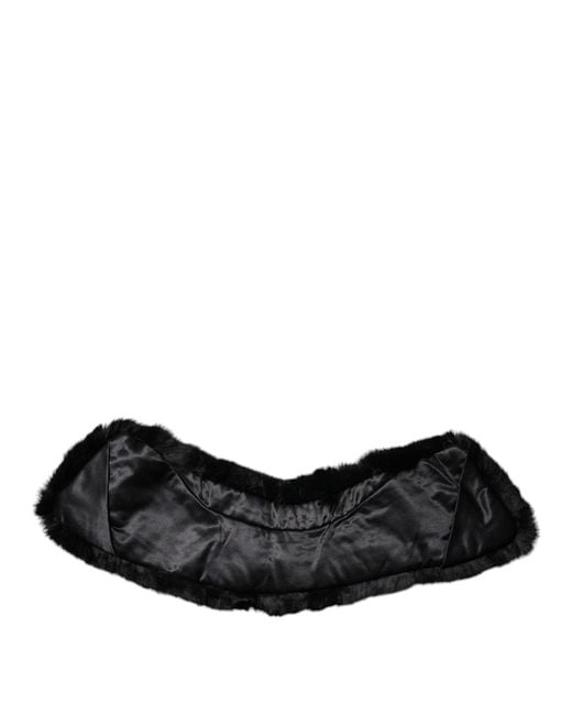 Dolce & Gabbana Black Lamb Fur Collar Neck Wrap Scarf
