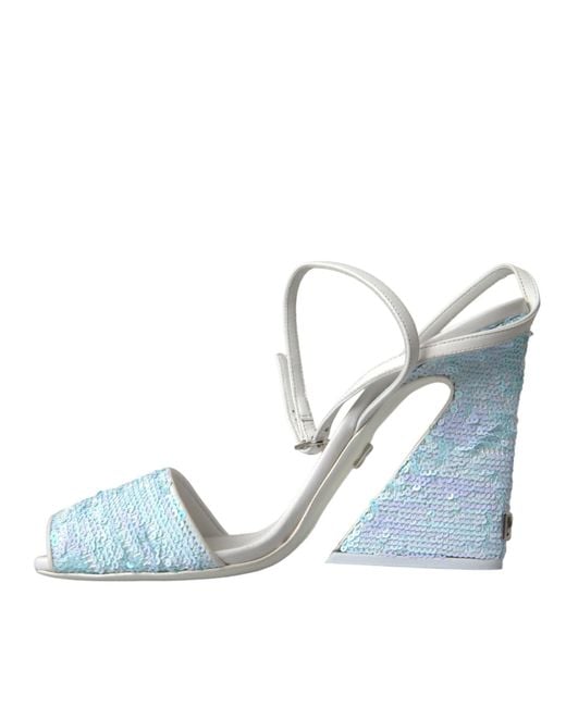 Dolce & Gabbana Blue Light Sequin Ankle Strap Sandals Shoes