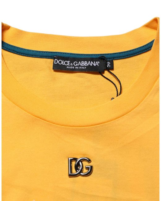 Dolce & Gabbana Yellow Secret Graden Floral Cotton Crewneck T-Shirt for men