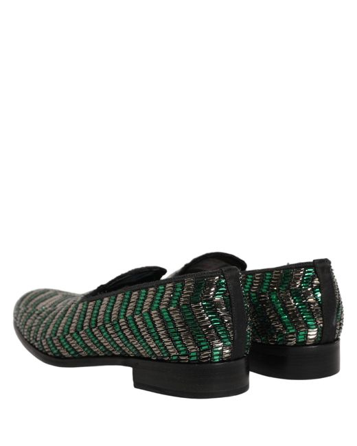 Dolce & Gabbana Silver Green Embellished Dress Loafers Shoes for men