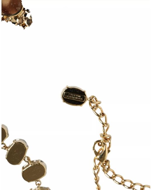 Dolce & Gabbana Green Brass Link Chain Rose Petal Crystal Necklace