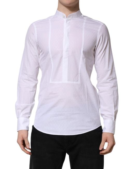 Dolce & Gabbana White Cotton Slim Long Sleeves Formal Shirt for men