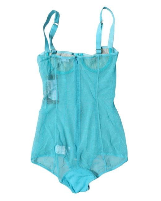 Dolce & Gabbana Blue Mesh Bodysuit Scoop Neck