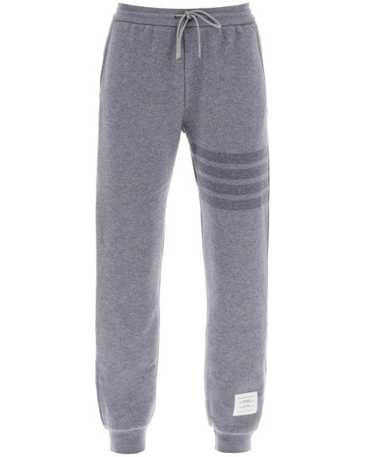 Thom Browne Gray Knitted Joggers With 4 Bar Motif