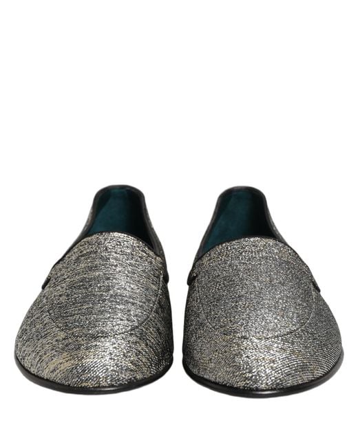 Dolce & Gabbana Gray Glitter Lurex Dg Logo Dress Loafers Shoes for men