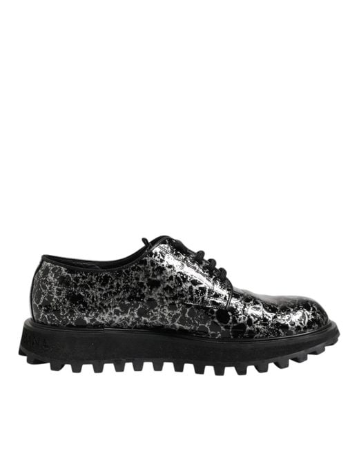 Dolce & Gabbana Black Patterned Leather Oxfords for men