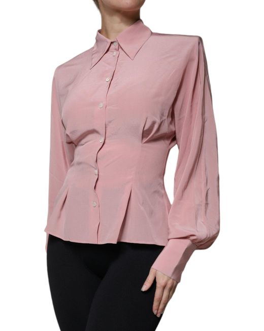 Dolce & Gabbana Pink Cotton Long Sleeves Collared Blouse Top