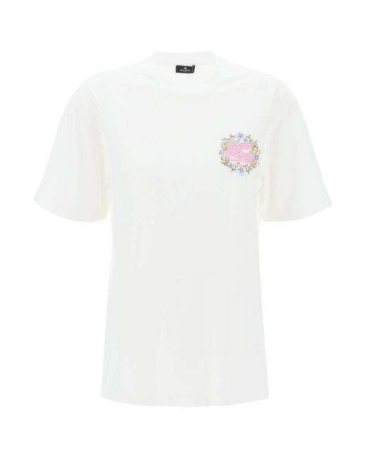 Etro White Floral Pegasus Embroidered T-shirt