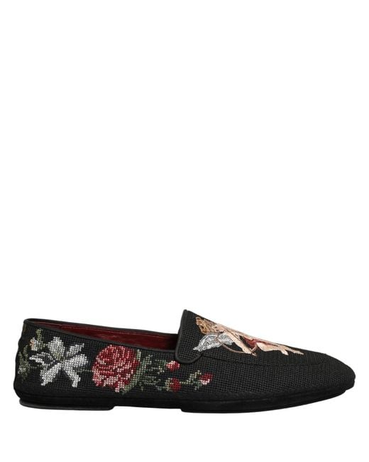 Dolce & Gabbana Black Baroque Angel Crown Rose Loafers Shoes for men