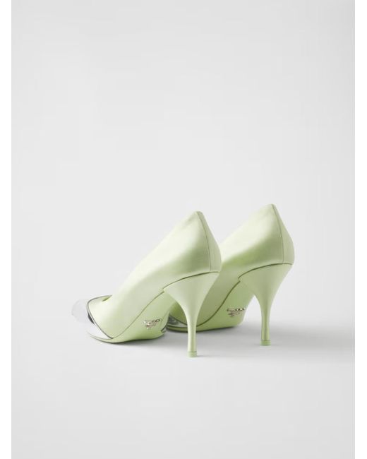 Prada Green Satin And Metallic Leather Pumps