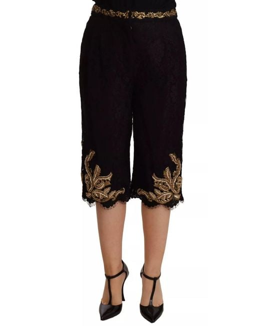 Dolce & Gabbana Black Lace Gold Baroque Special Piece Shorts