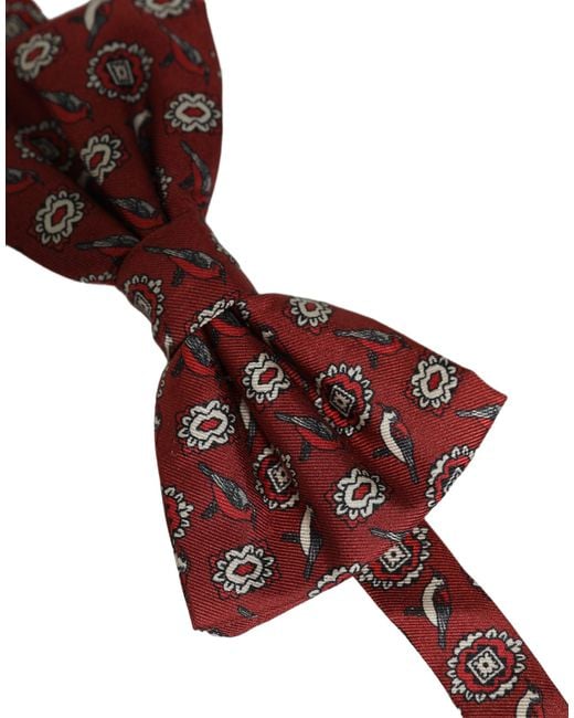 Dolce & Gabbana Red Men Bordeaux Floral Adjustable Neck Papillon Bow Tie for men