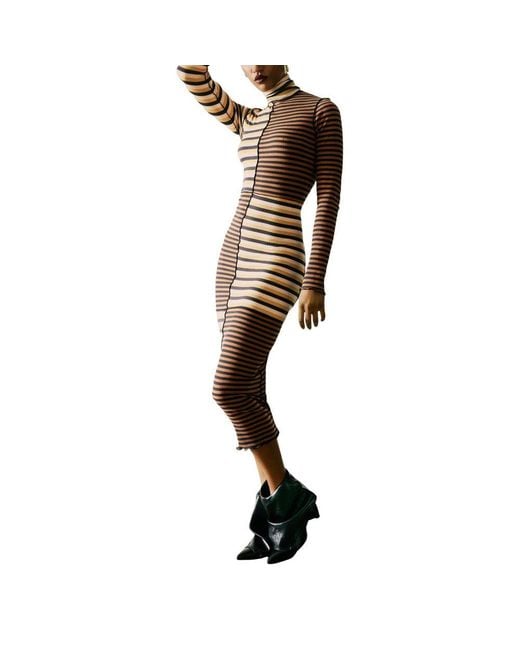 Desigual Brown Cotton Long Dress