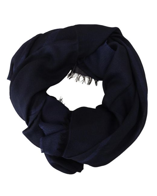 Gianfranco Ferré Black Dark Blue Wool Neck Wrap Shawl Fringes Scarf
