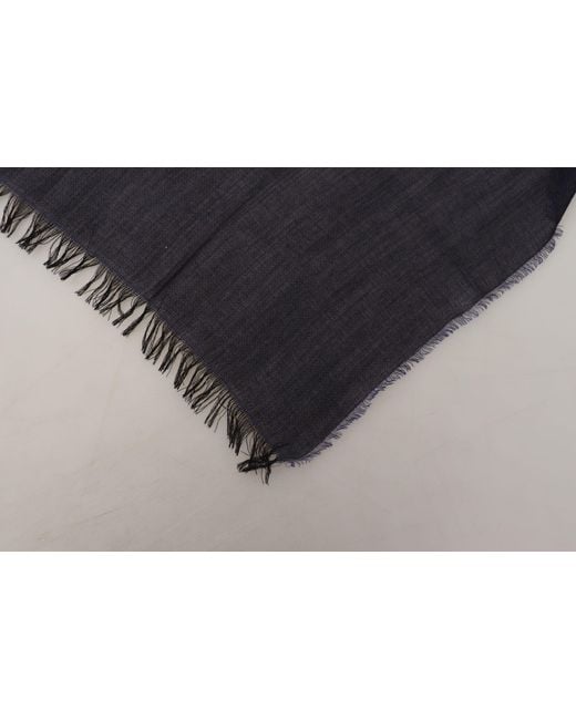 Gianfranco Ferré Black Dark Blue Wool Neck Wrap Shawl Fringes Scarf