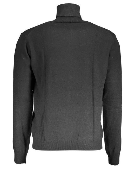 La Martina Gray Elegant Black Turtleneck Sweater With Embroidery for men