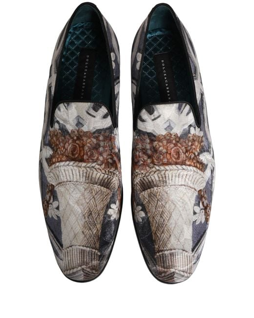 Dolce & Gabbana White Multicolor Floral Tapestry Embroidery Loafer Shoes for men