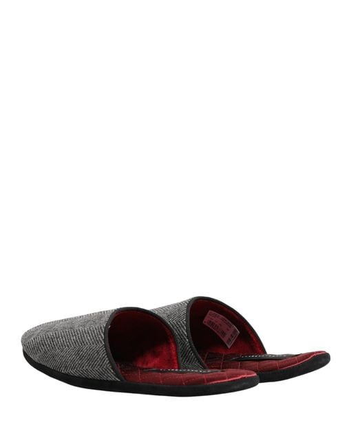 Dolce & Gabbana White Grey Herringbone Cashmere Red Slippers Shoes for men