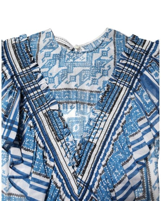 Philosophy Di Lorenzo Serafini Blue Patterned Layered Short Sleeves Mini Dress for men