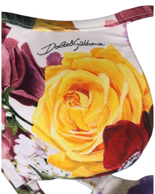 Dolce & Gabbana Multicolor White Floral Print Nylon Beachwear Bikini Top