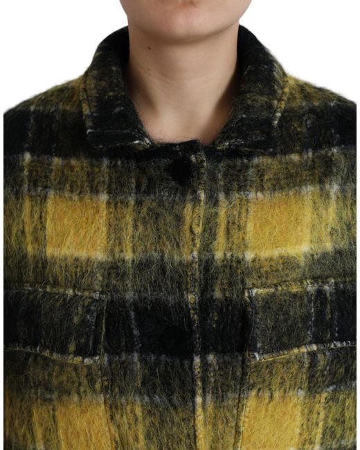 Dolce & Gabbana Green Yellow Plaid Long Sleeve Casual Coat Jacket
