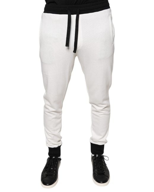 Dolce & Gabbana White Cotton Slim Jogger Sweatmen's Pants for men