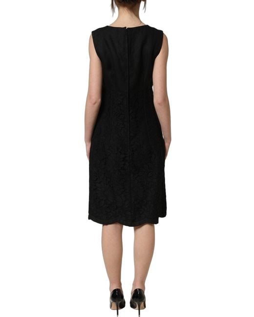 Dolce & Gabbana Black Floral Lace Sleeveless Shift Dress Flax Cotton Ramie Nylon