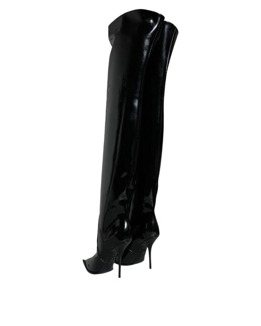 Dolce & Gabbana Black Patent Leather Knee High Boots Shoes (Pre-Owned)