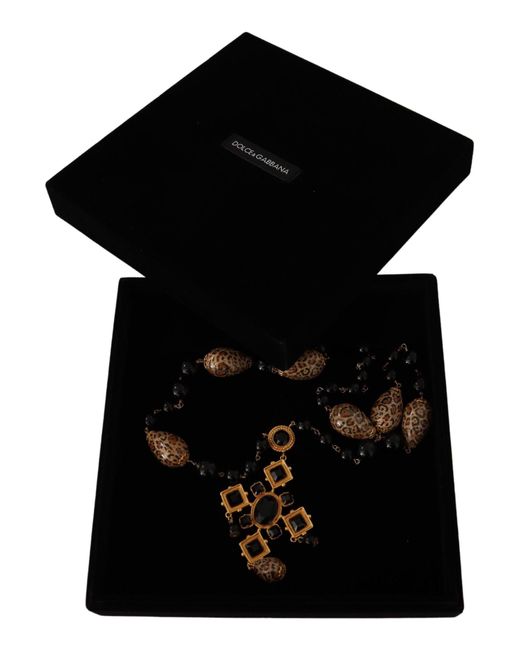 Dolce & Gabbana Black Elegant Charm Cross Necklace With Crystal Details