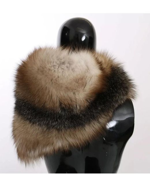 Dolce & Gabbana Black Fox Tail Fur Shawl Neck Wrap Cover Collar Scarf