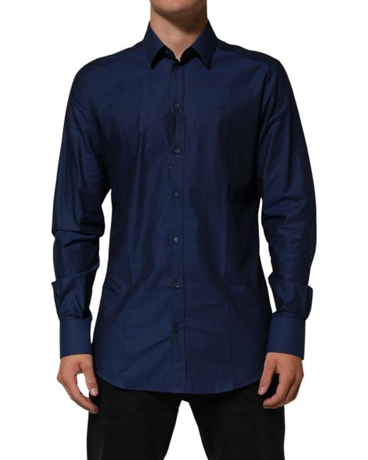 Dolce & Gabbana Blue Cotton Collared Men Gold Dress Shirt for Men | Lyst Dolce & Gabbana Blue Cotton Collared Men Gold Dress Shirt for Men | Lyst