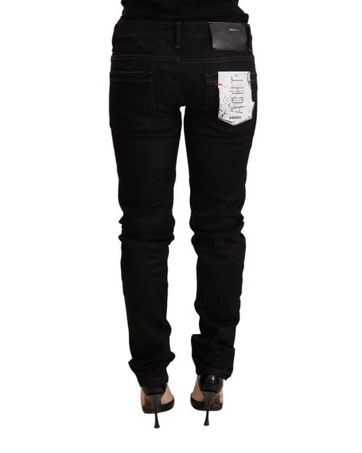 Acht Black Low Waist Skinny Denim Cotton Trouser
