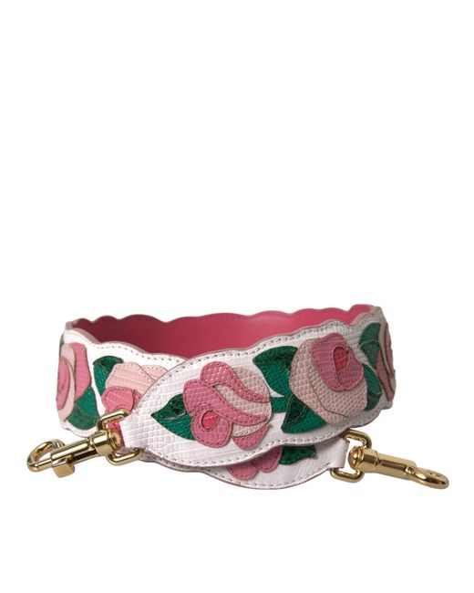Dolce & Gabbana Pink White Floral Leather Accessory Shoulder Strap